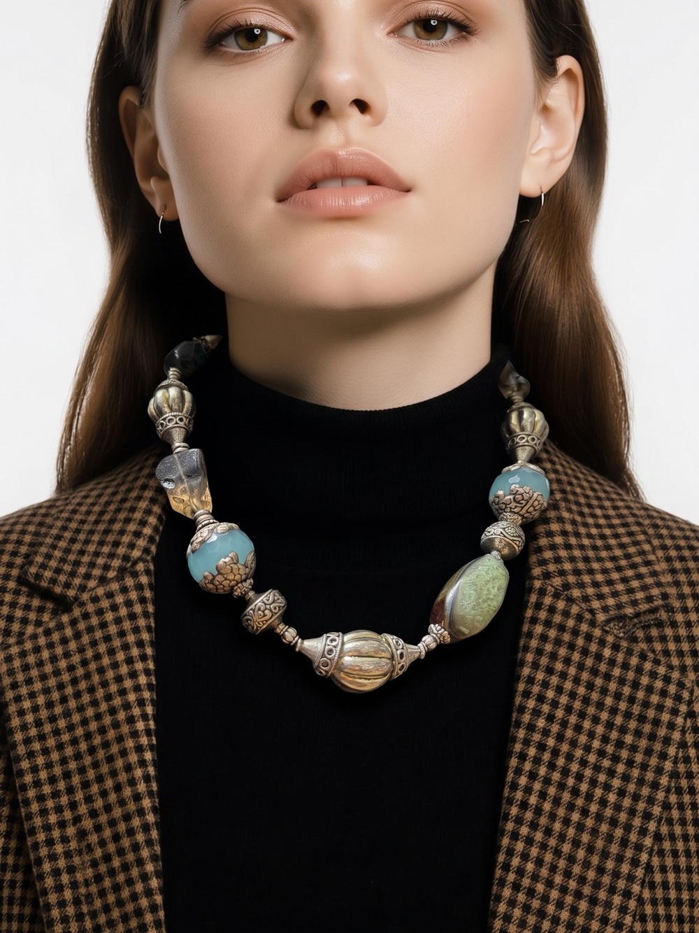 Statement Necklace W/ Smoky quartz and Gemstones